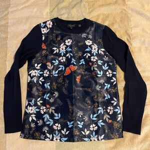 Ted Baker Navy Floral Long Sleeve Top